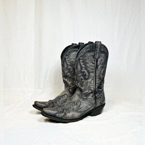 Laredo Mens Garrett Black Distressed Leather Snip Toe Cowboy Western Boots~11~